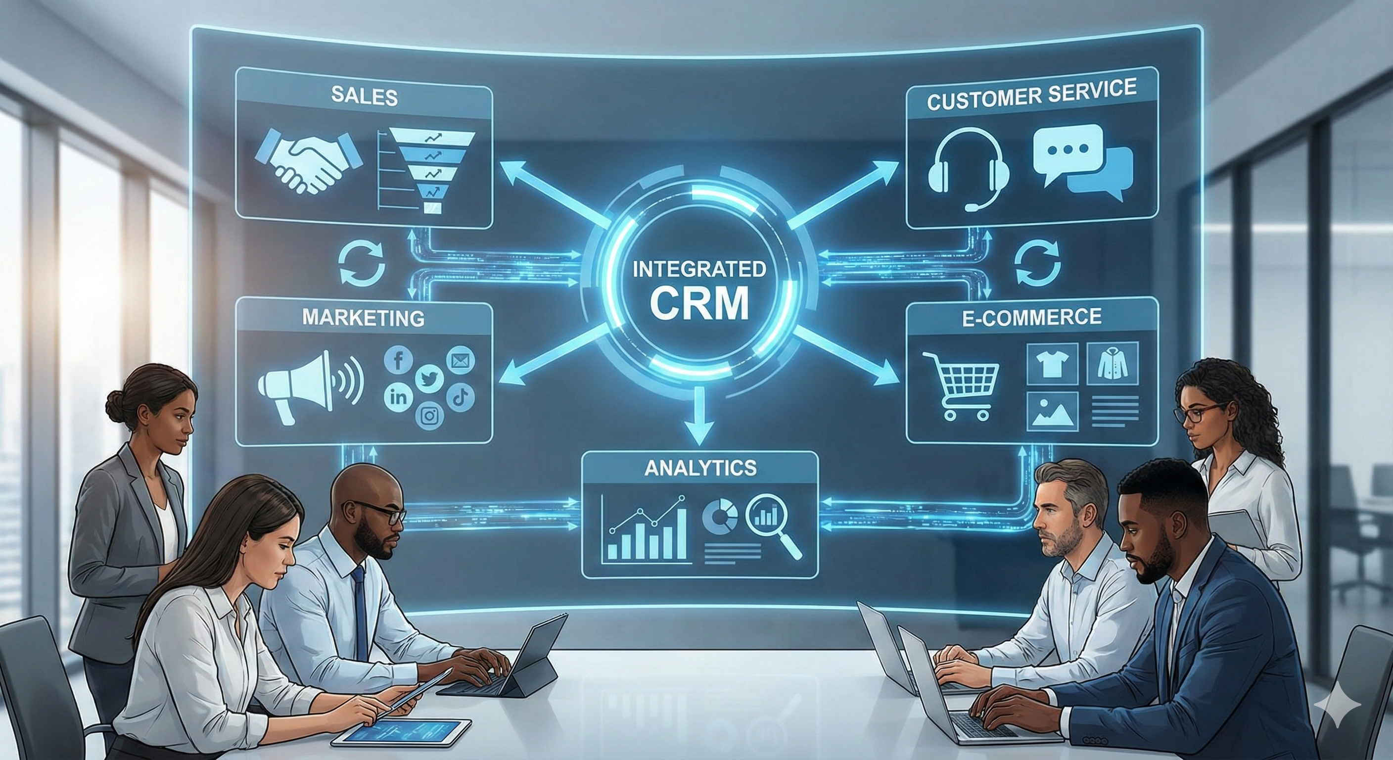 Salesboom CRM Reports dashboard showing the custom report wizard with filter conditions, sort options, and summary calculations